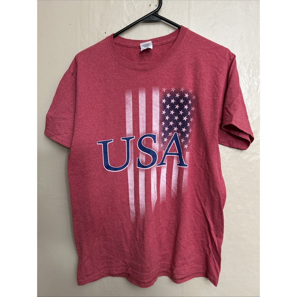 Jerzees Medium Red USA‎ T Shirt Flag T Shirt